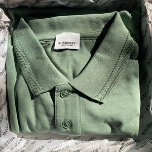Sage Green Extra Large Embroidered Cotton Burberry Polo Short Sleeve Men’s Shirt